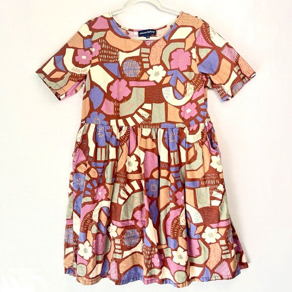 PRINCESS HIGHWAY Sweet Geo Dress Pockets Sz 10 Geometric 70s Floral Linen Cotton - Picture 1 of 7